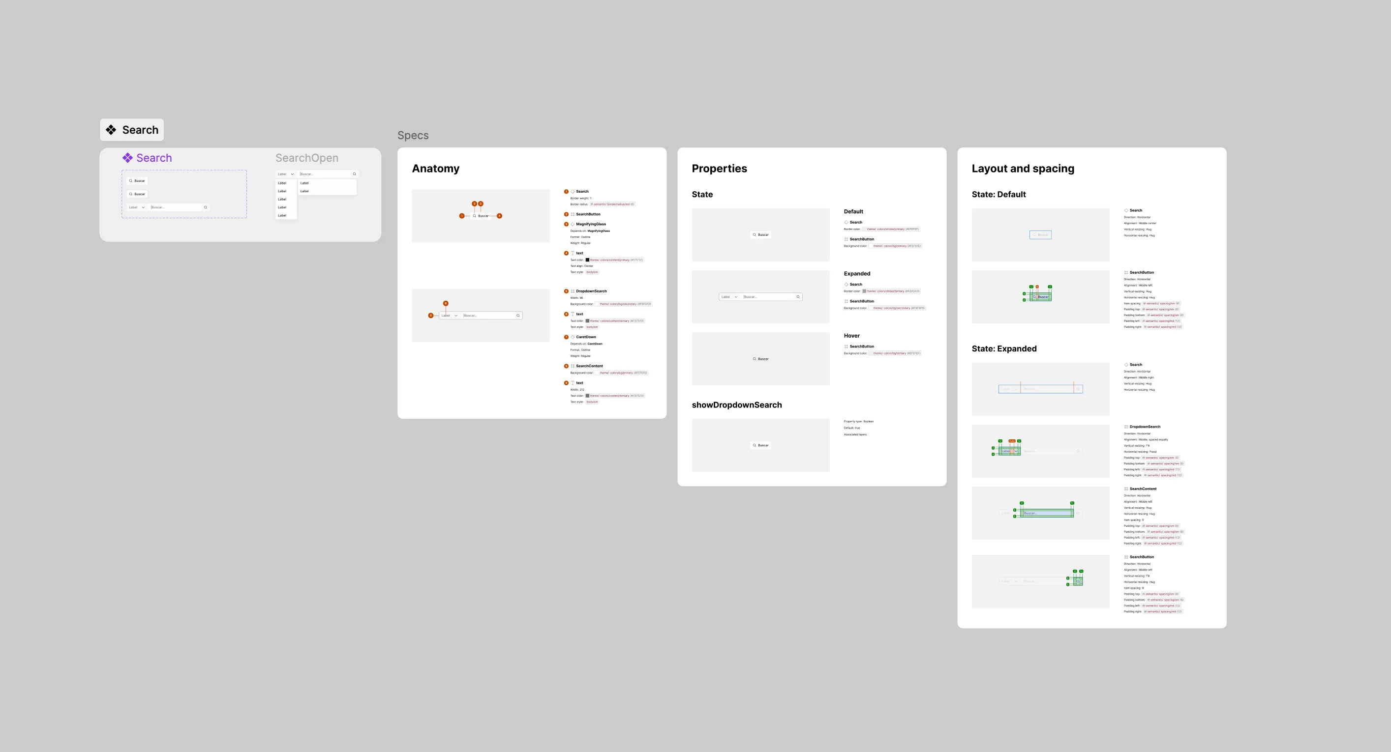 Especificação do componente Search do Lastro no Figma — anatomia, estados e layout com tokens de spacing
